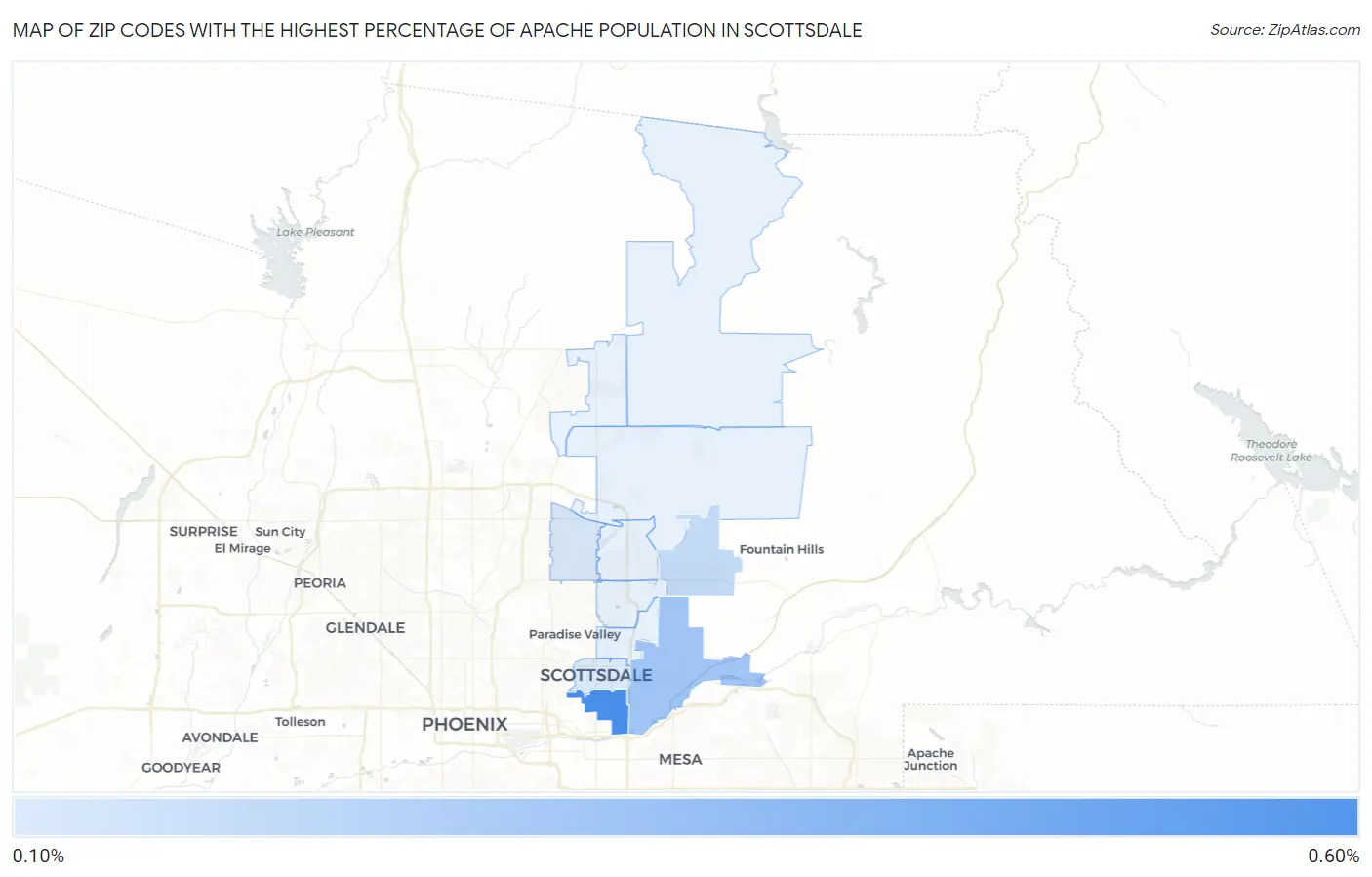 Zip Codes with the Highest Percentage of Apache Population in Scottsdale Map