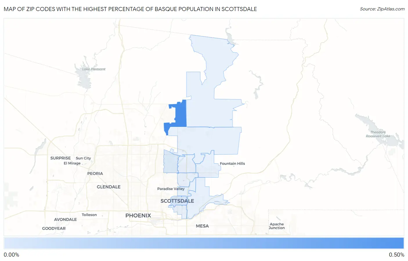 Zip Codes with the Highest Percentage of Basque Population in Scottsdale Map