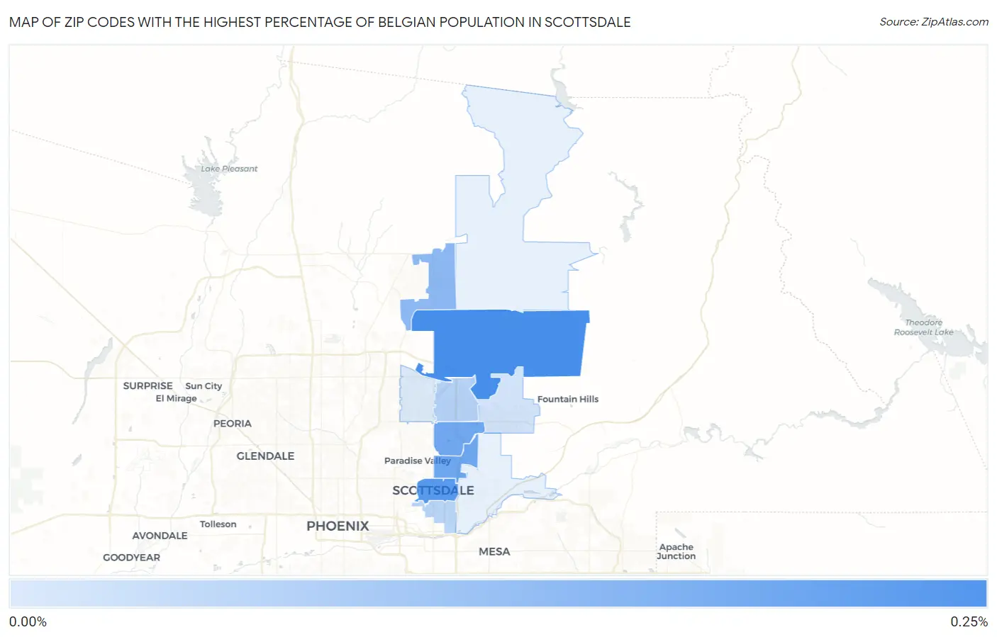 Zip Codes with the Highest Percentage of Belgian Population in Scottsdale Map