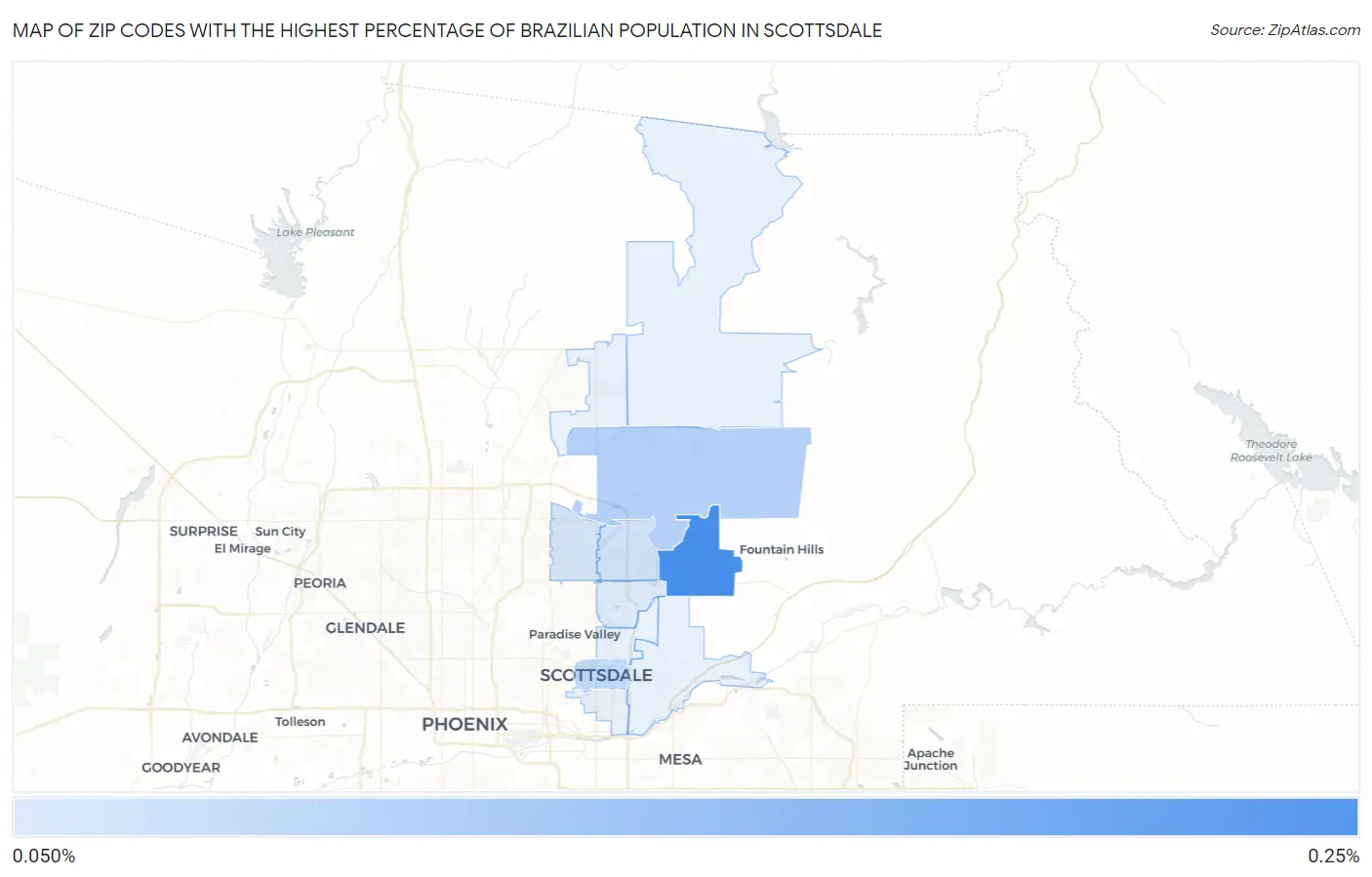 Zip Codes with the Highest Percentage of Brazilian Population in Scottsdale Map