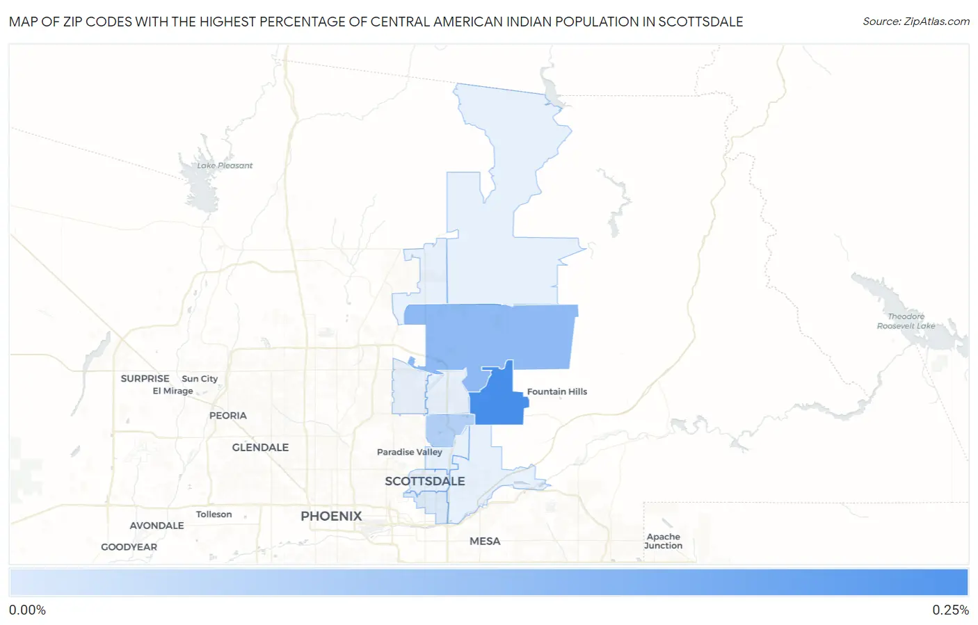 Zip Codes with the Highest Percentage of Central American Indian Population in Scottsdale Map