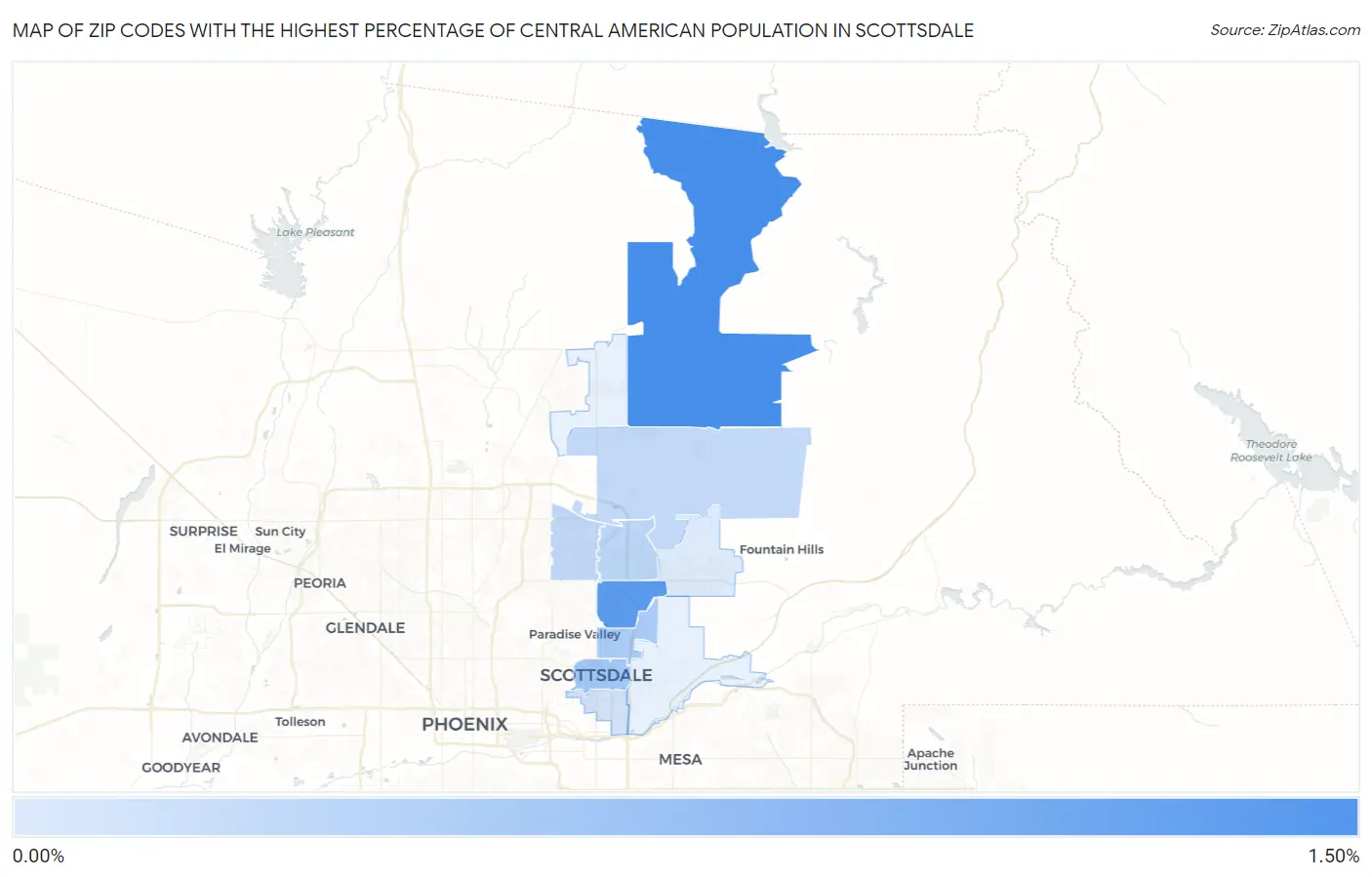 Zip Codes with the Highest Percentage of Central American Population in Scottsdale Map