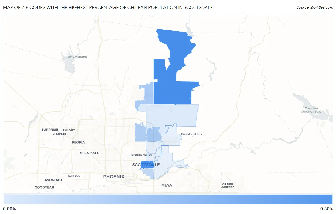 Zip Codes with the Highest Percentage of Chilean Population in Scottsdale Map