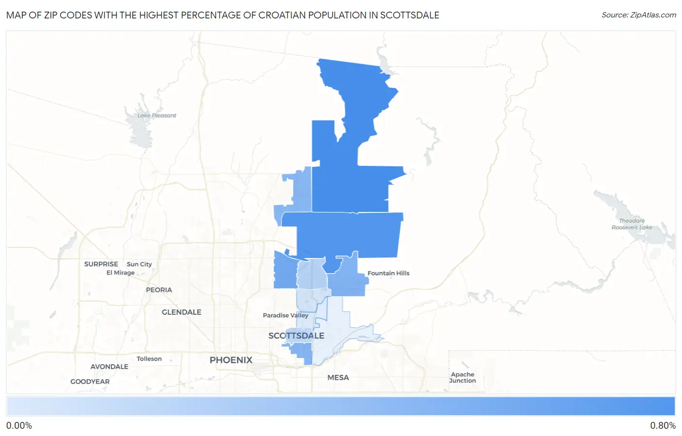 Zip Codes with the Highest Percentage of Croatian Population in Scottsdale Map