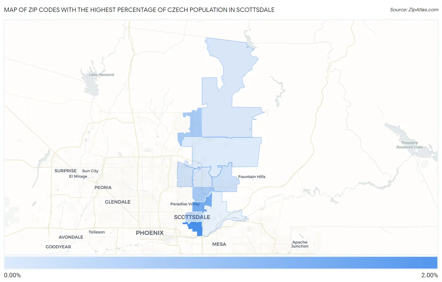 Zip Codes with the Highest Percentage of Czech Population in Scottsdale Map