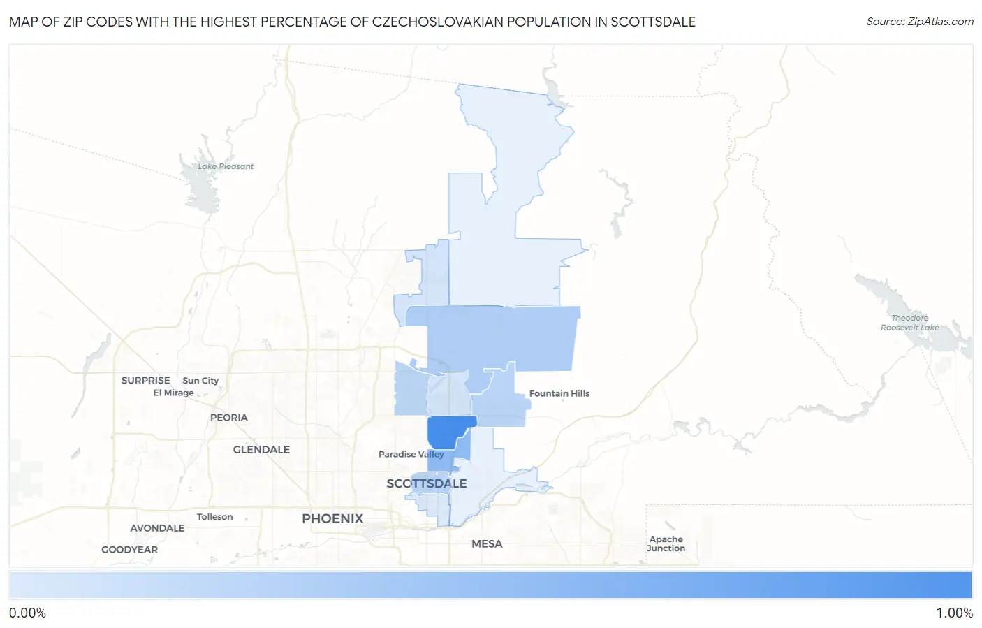 Zip Codes with the Highest Percentage of Czechoslovakian Population in Scottsdale Map