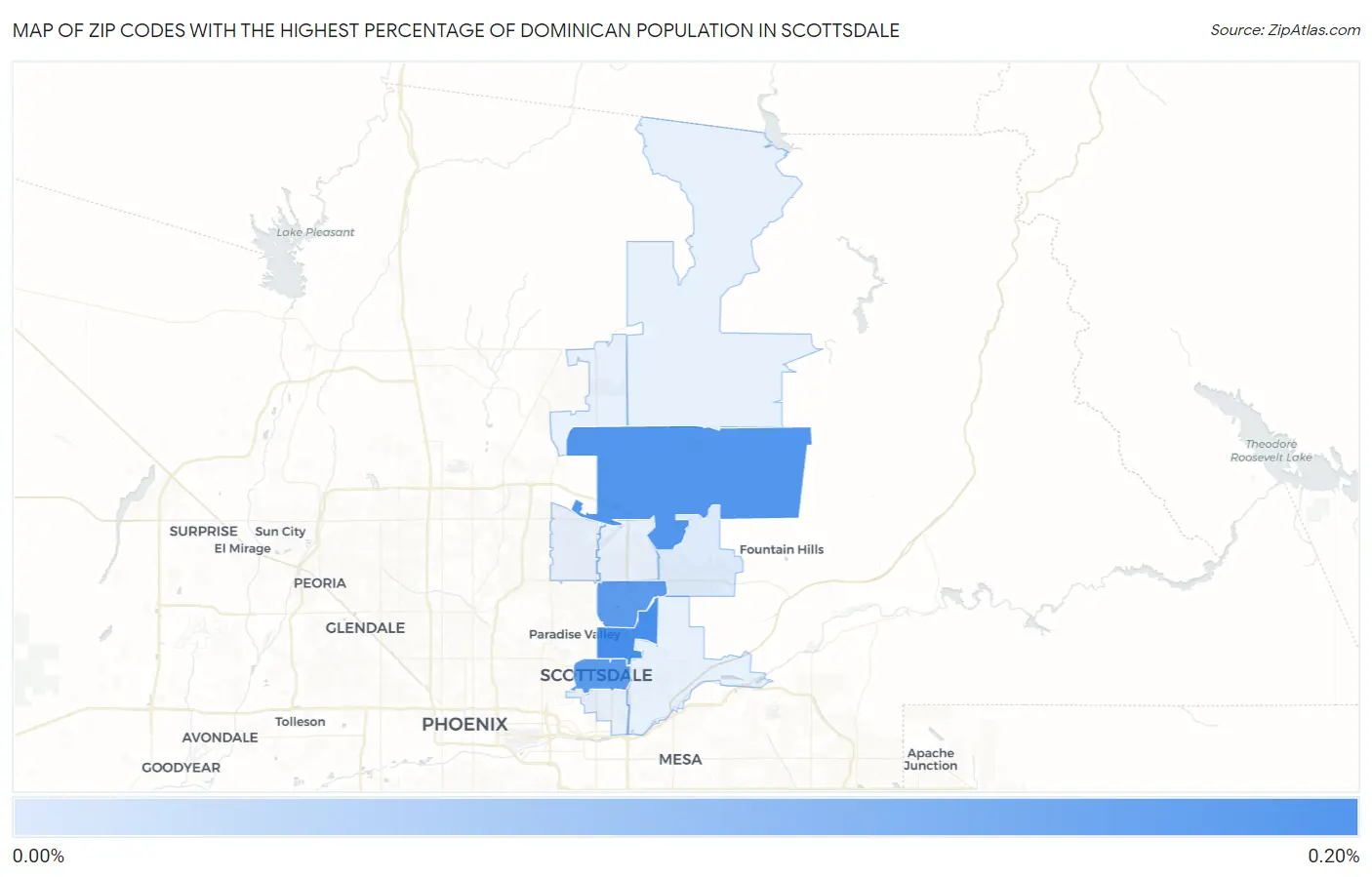 Zip Codes with the Highest Percentage of Dominican Population in Scottsdale Map