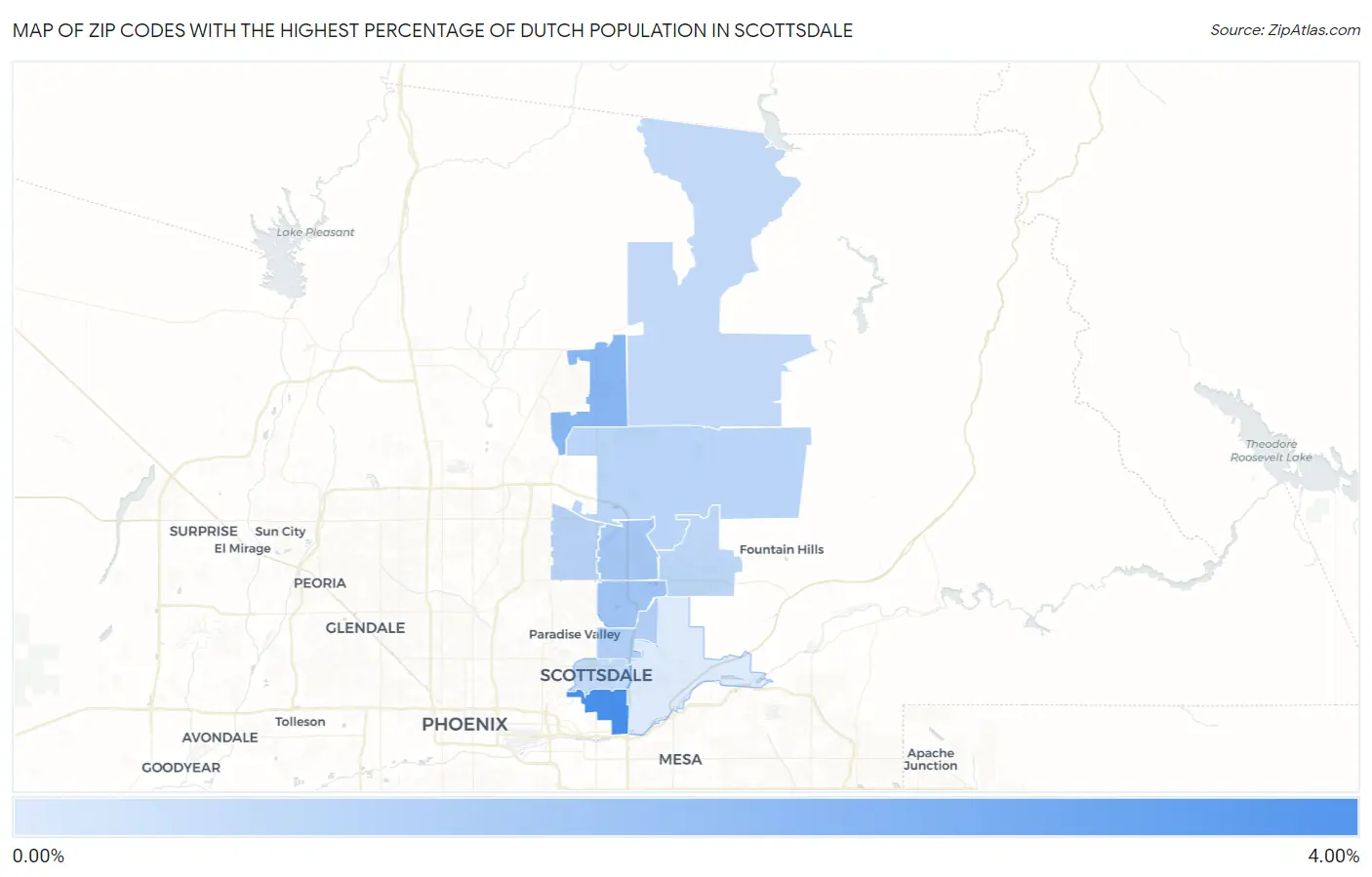 Zip Codes with the Highest Percentage of Dutch Population in Scottsdale Map