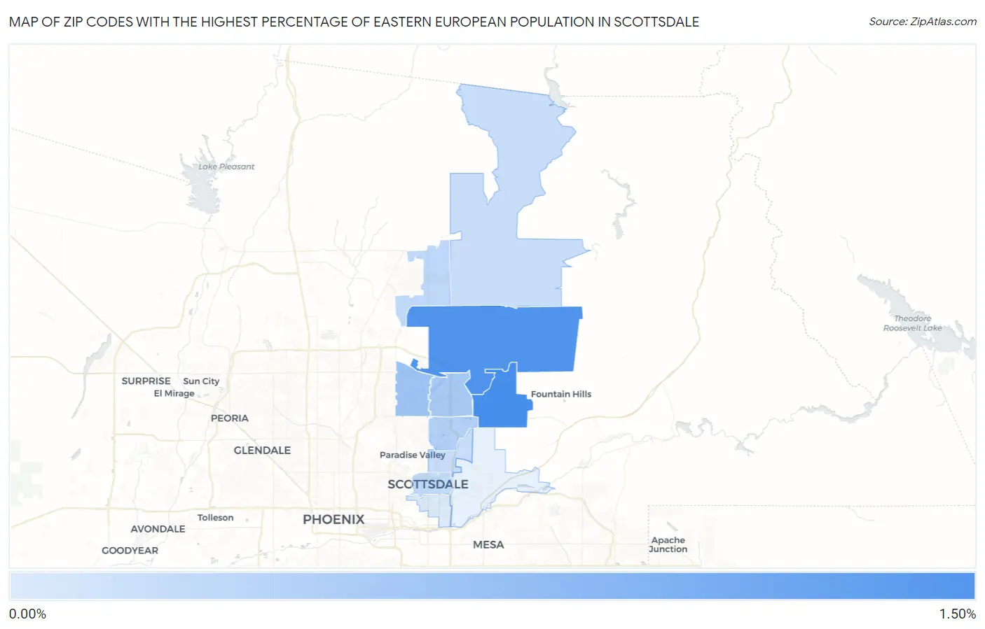 Zip Codes with the Highest Percentage of Eastern European Population in Scottsdale Map