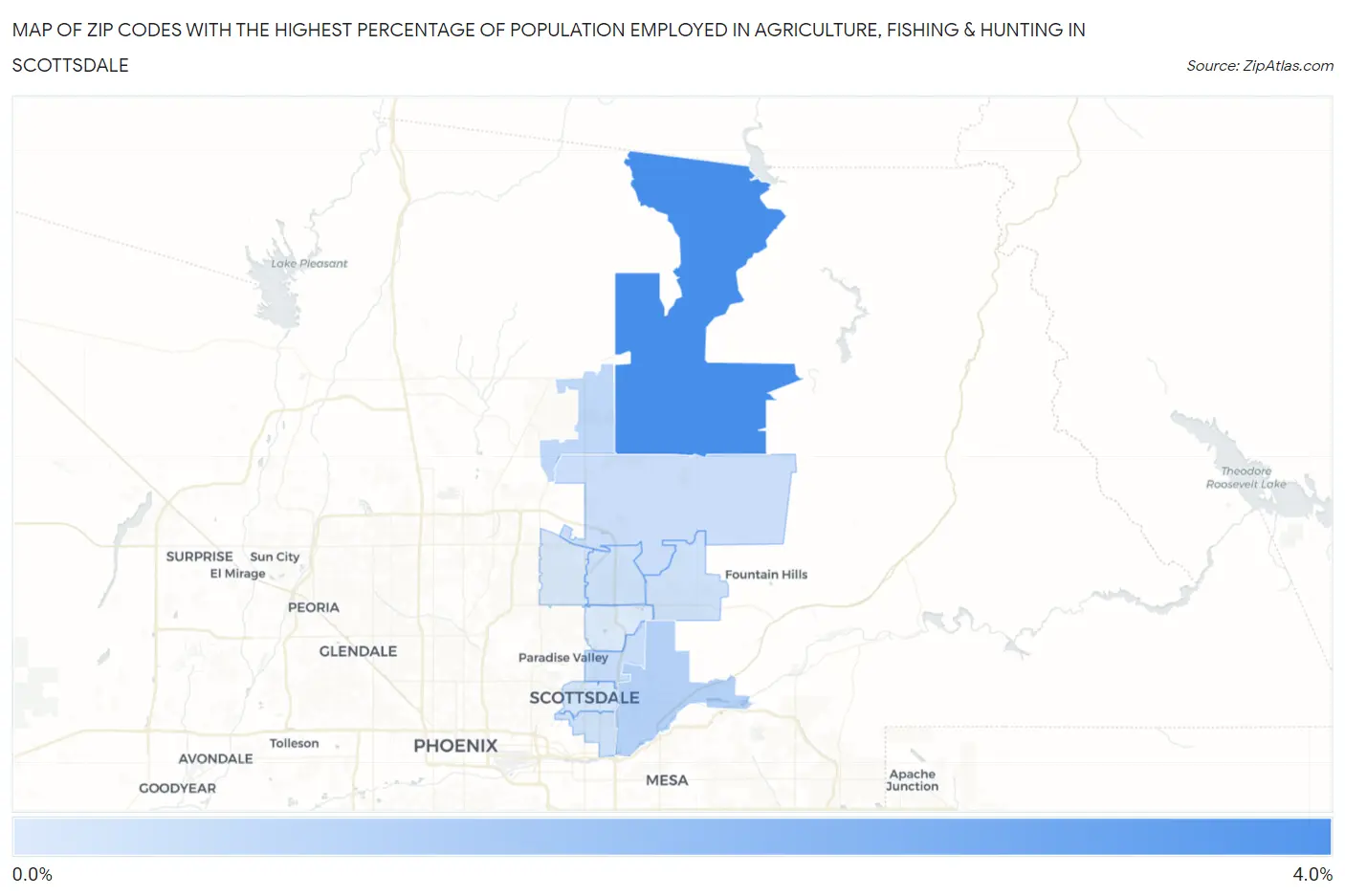 Zip Codes with the Highest Percentage of Population Employed in Agriculture, Fishing & Hunting in Scottsdale Map