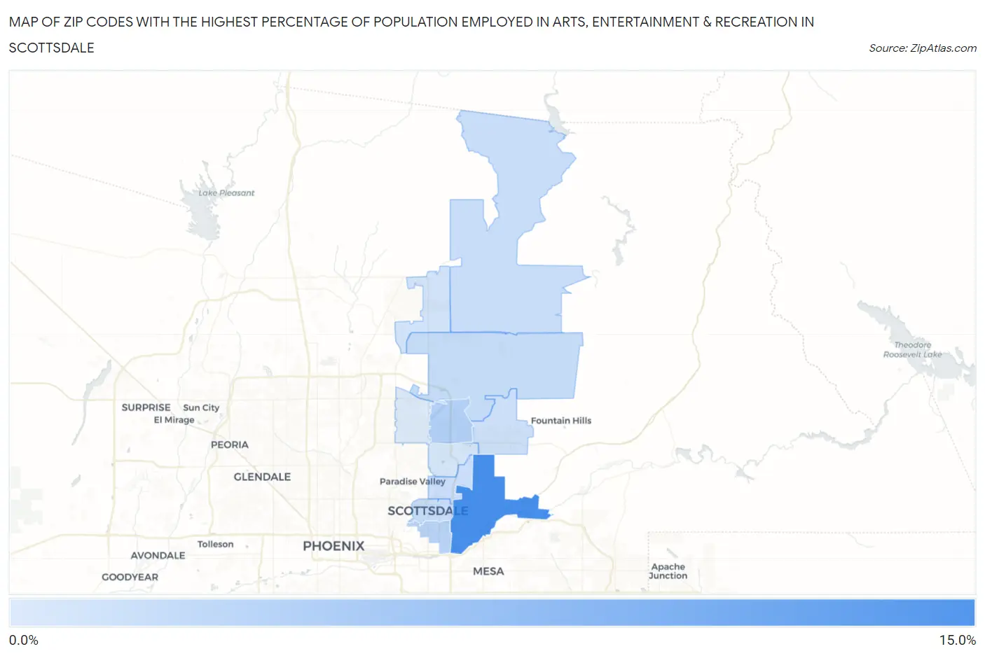 Zip Codes with the Highest Percentage of Population Employed in Arts, Entertainment & Recreation in Scottsdale Map