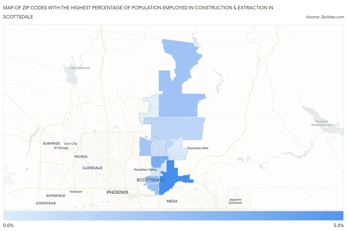 Zip Codes with the Highest Percentage of Population Employed in Construction & Extraction in Scottsdale Map
