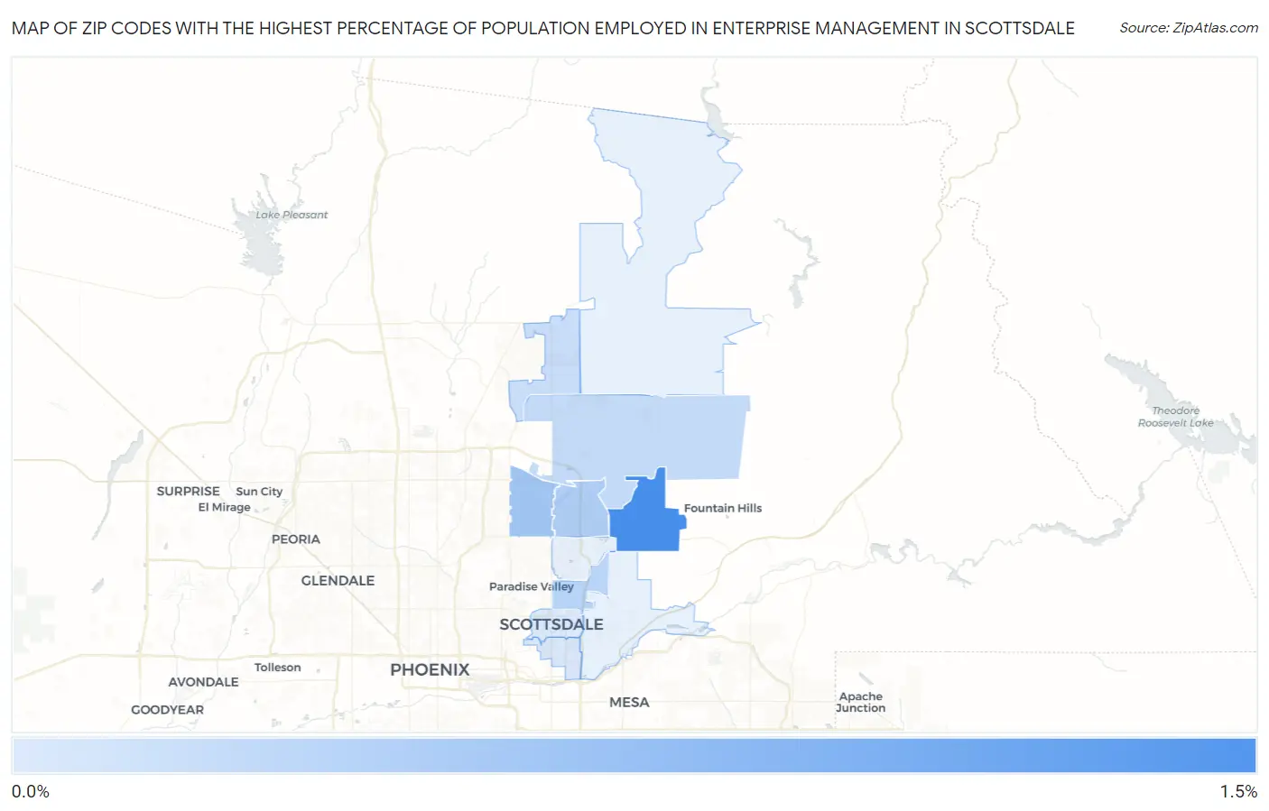 Zip Codes with the Highest Percentage of Population Employed in Enterprise Management in Scottsdale Map