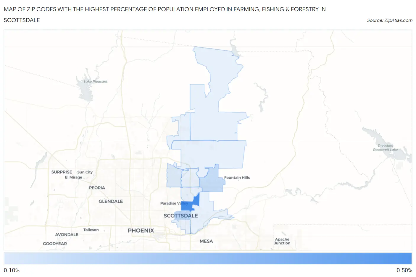 Zip Codes with the Highest Percentage of Population Employed in Farming, Fishing & Forestry in Scottsdale Map