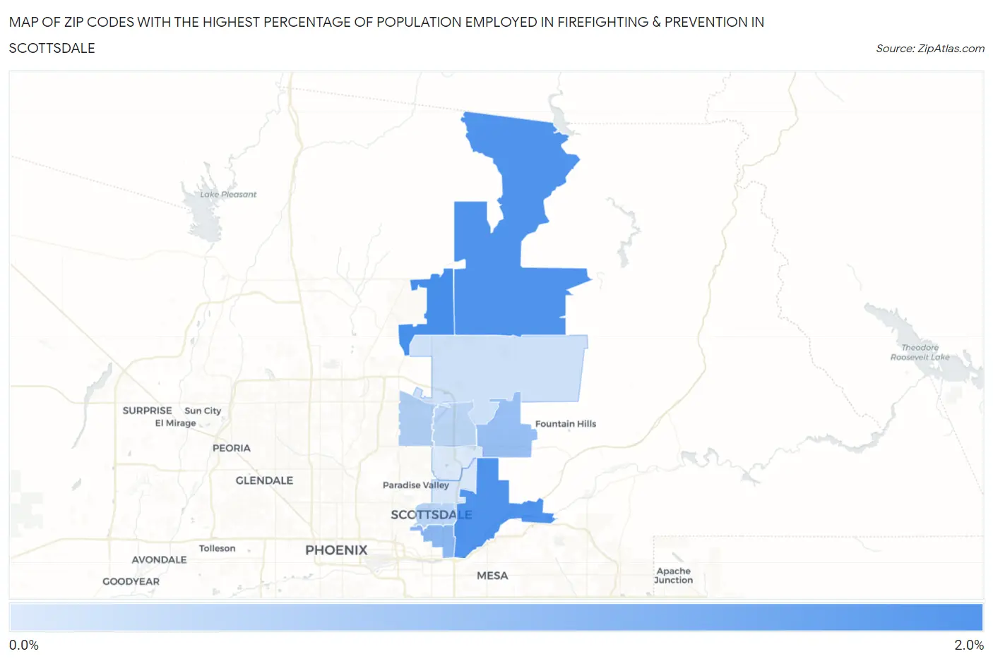 Zip Codes with the Highest Percentage of Population Employed in Firefighting & Prevention in Scottsdale Map
