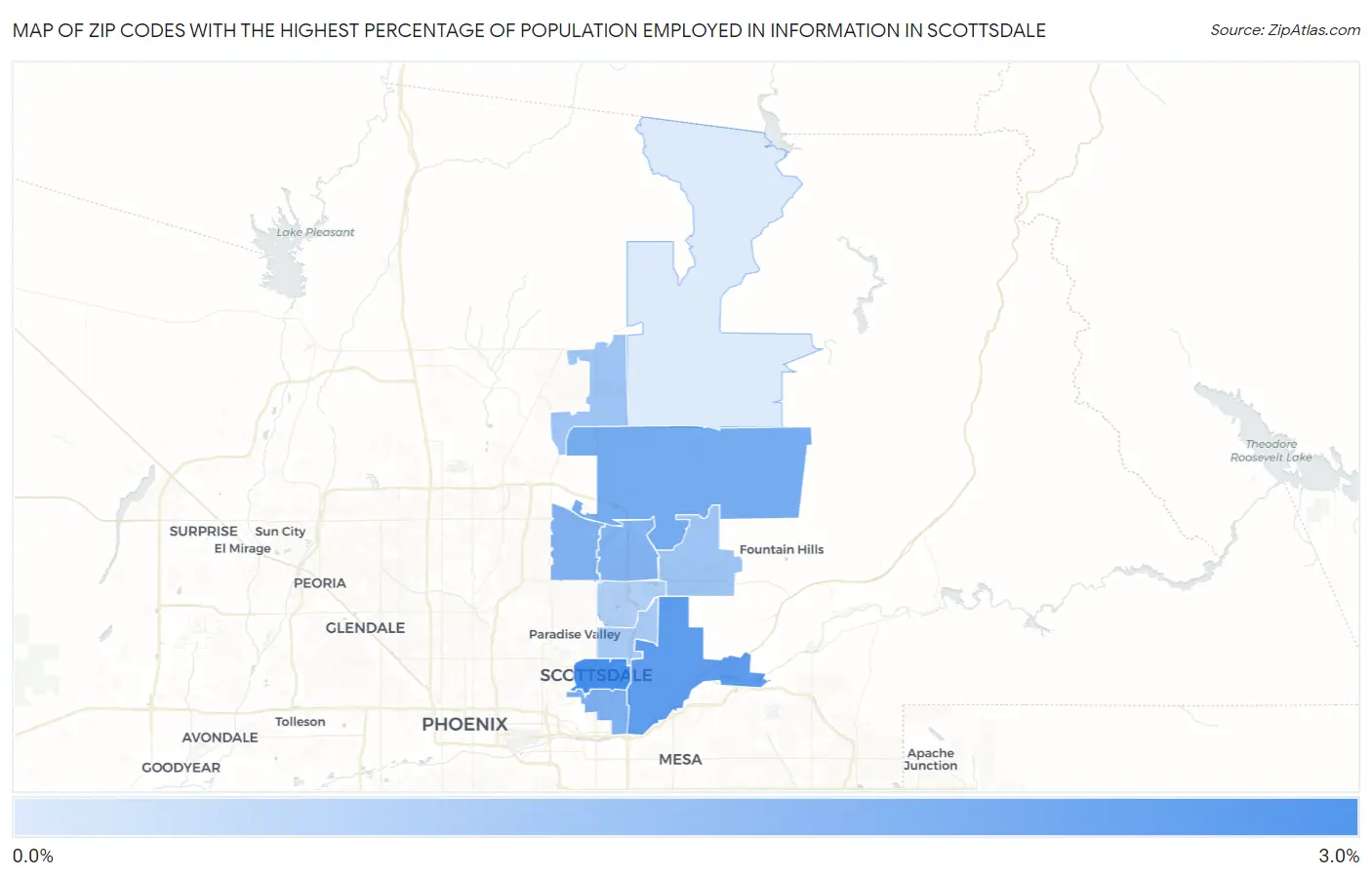 Zip Codes with the Highest Percentage of Population Employed in Information in Scottsdale Map