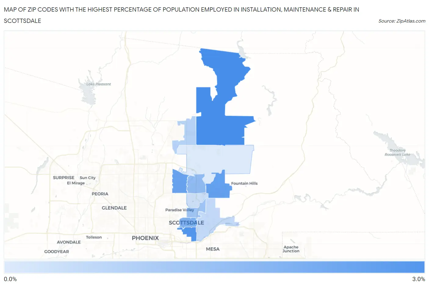 Zip Codes with the Highest Percentage of Population Employed in Installation, Maintenance & Repair in Scottsdale Map