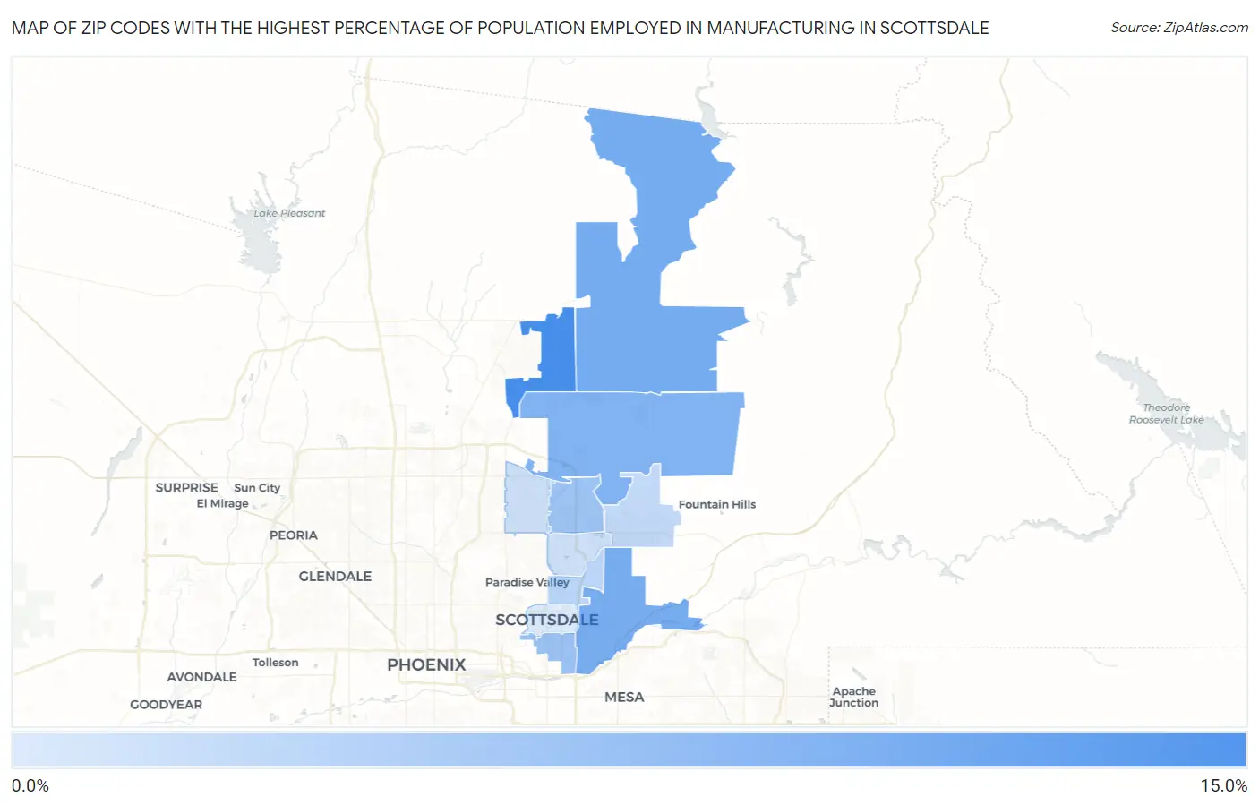 Zip Codes with the Highest Percentage of Population Employed in Manufacturing in Scottsdale Map