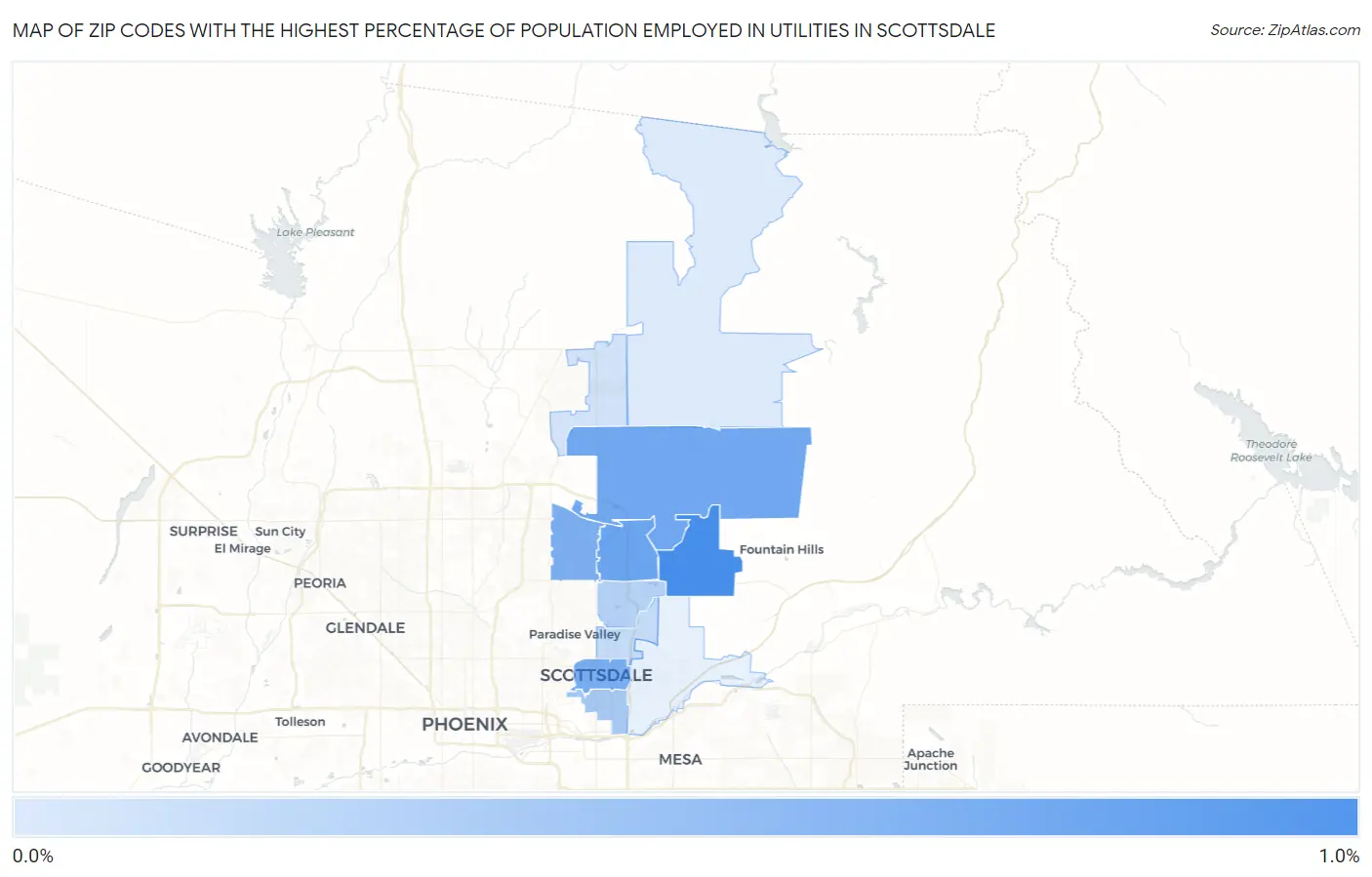 Zip Codes with the Highest Percentage of Population Employed in Utilities in Scottsdale Map