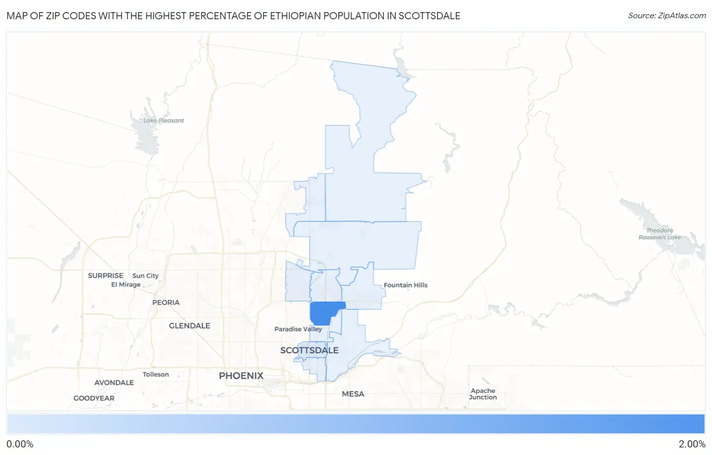 Zip Codes with the Highest Percentage of Ethiopian Population in Scottsdale Map