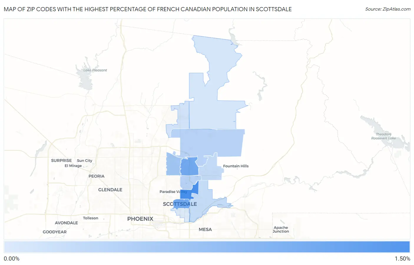 Zip Codes with the Highest Percentage of French Canadian Population in Scottsdale Map