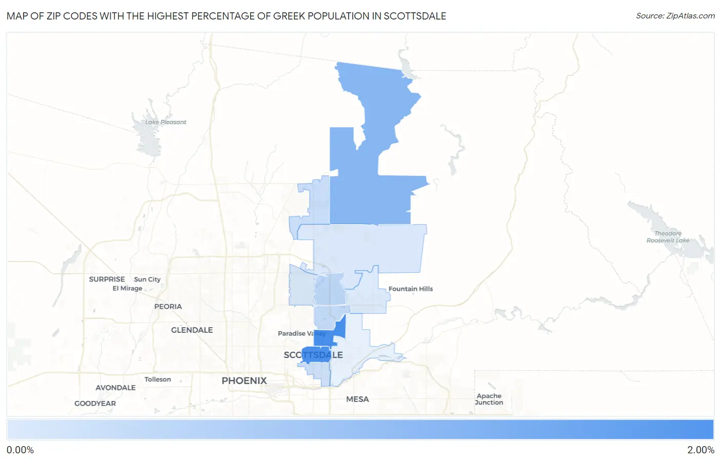 Zip Codes with the Highest Percentage of Greek Population in Scottsdale Map