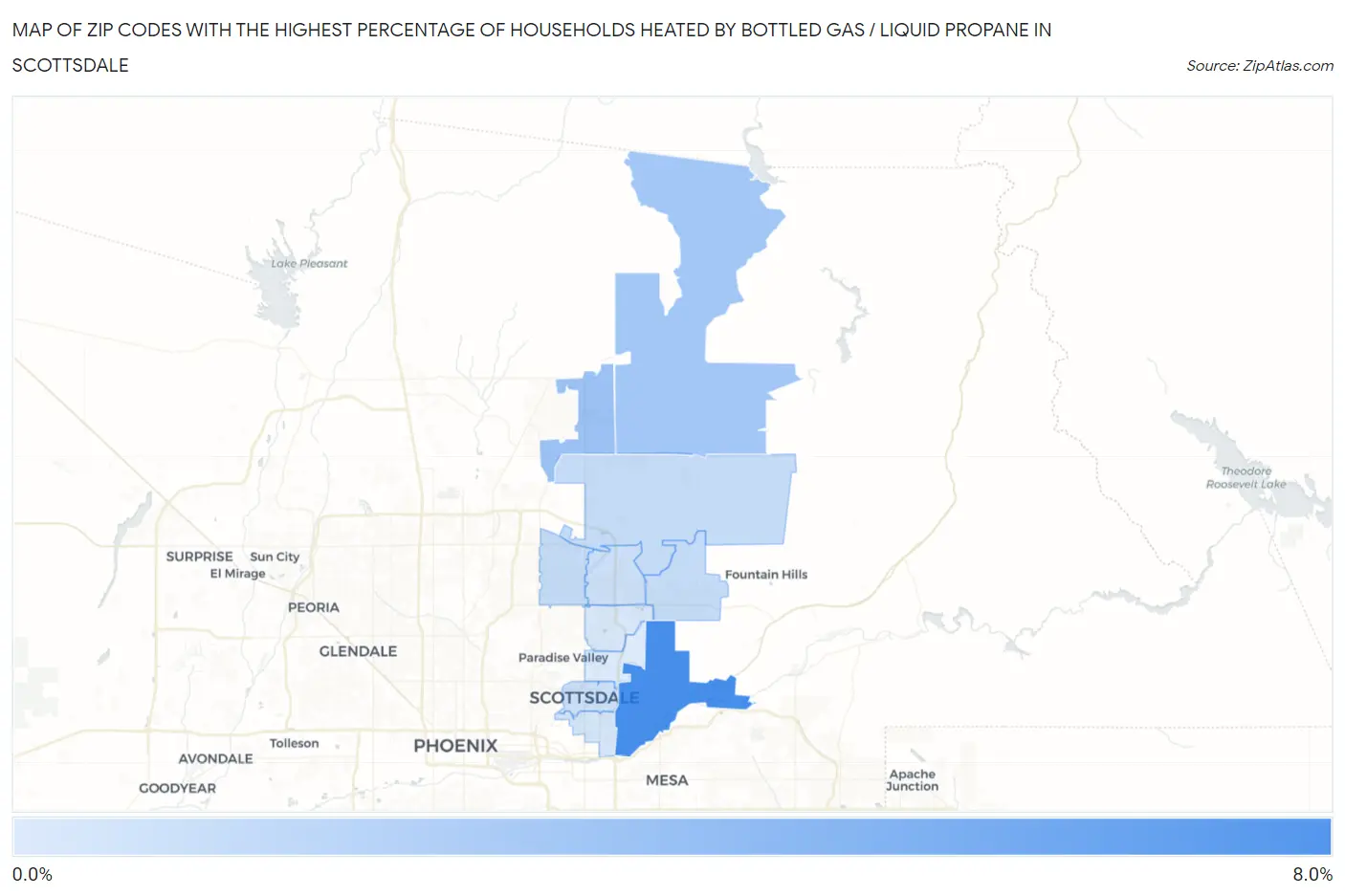 Zip Codes with the Highest Percentage of Households Heated by Bottled Gas / Liquid Propane in Scottsdale Map