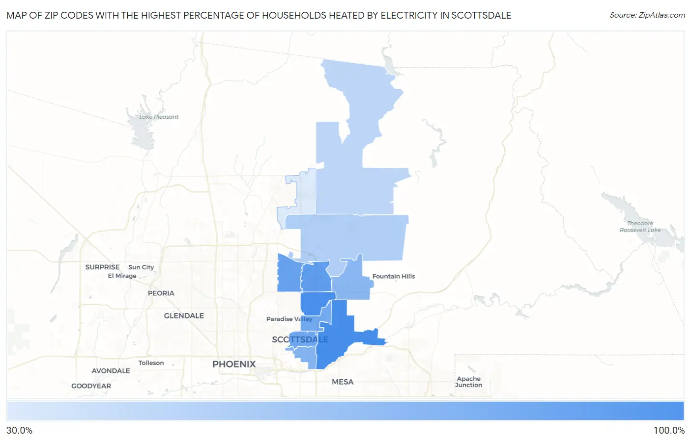 Zip Codes with the Highest Percentage of Households Heated by Electricity in Scottsdale Map