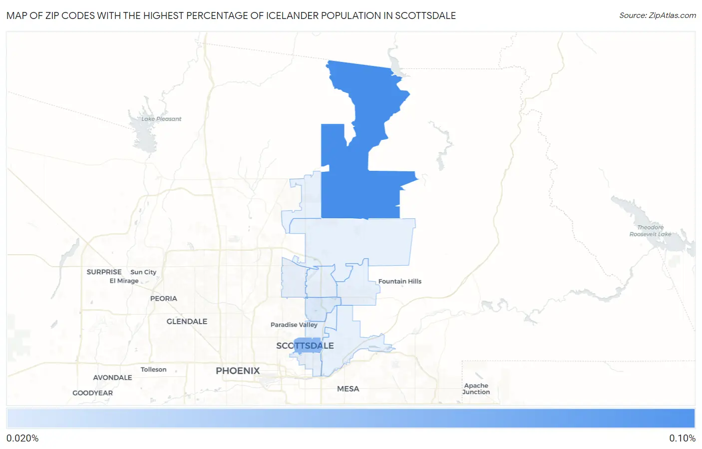 Zip Codes with the Highest Percentage of Icelander Population in Scottsdale Map