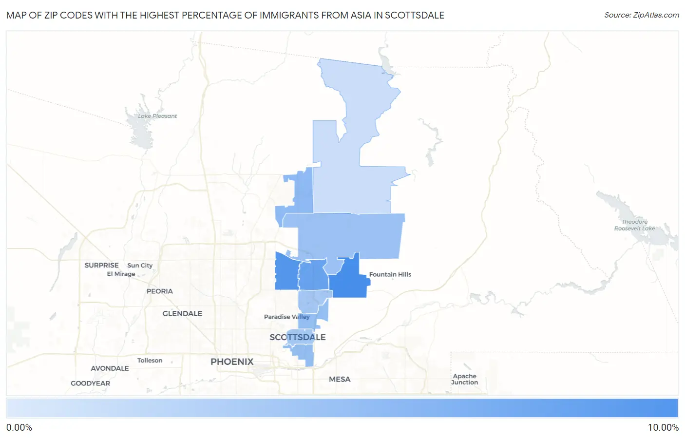 Zip Codes with the Highest Percentage of Immigrants from Asia in Scottsdale Map