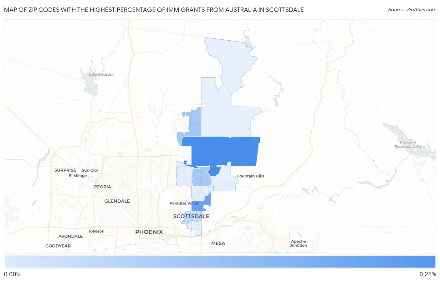 Zip Codes with the Highest Percentage of Immigrants from Australia in Scottsdale Map