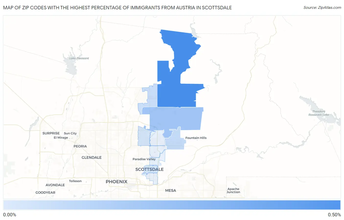 Zip Codes with the Highest Percentage of Immigrants from Austria in Scottsdale Map