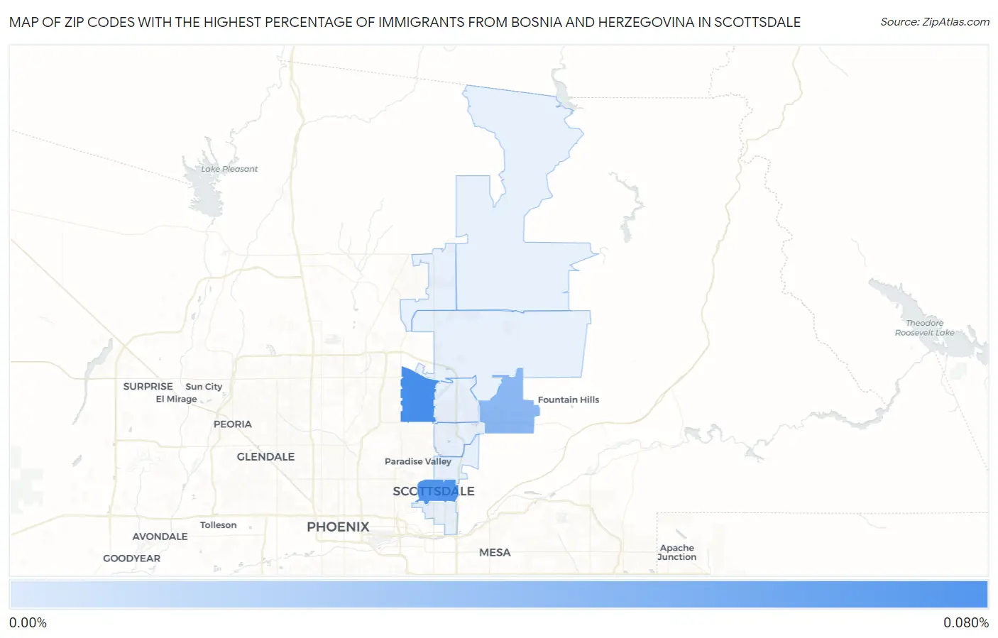 Zip Codes with the Highest Percentage of Immigrants from Bosnia and Herzegovina in Scottsdale Map