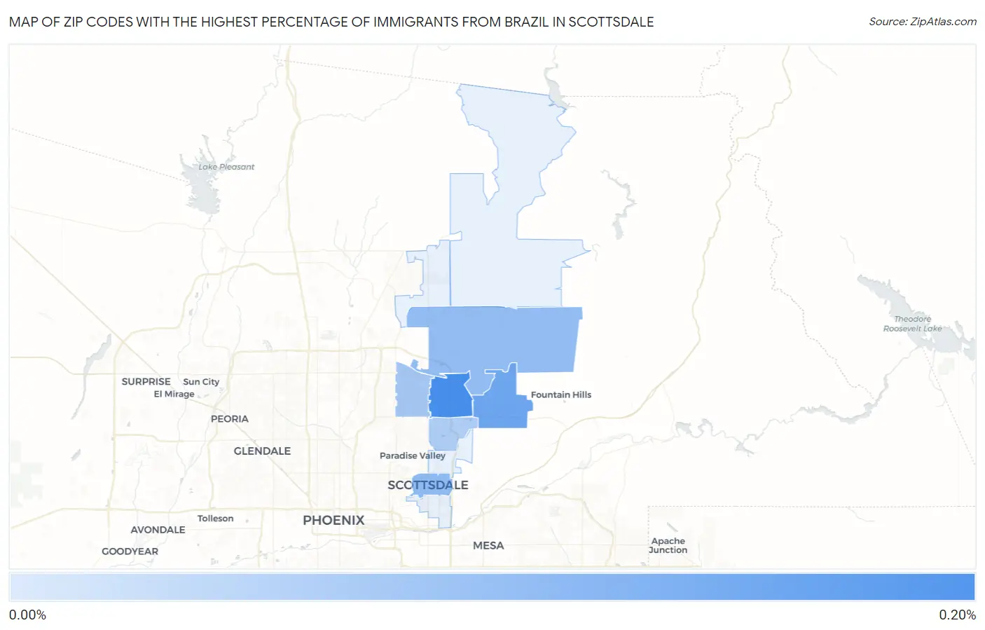 Zip Codes with the Highest Percentage of Immigrants from Brazil in Scottsdale Map