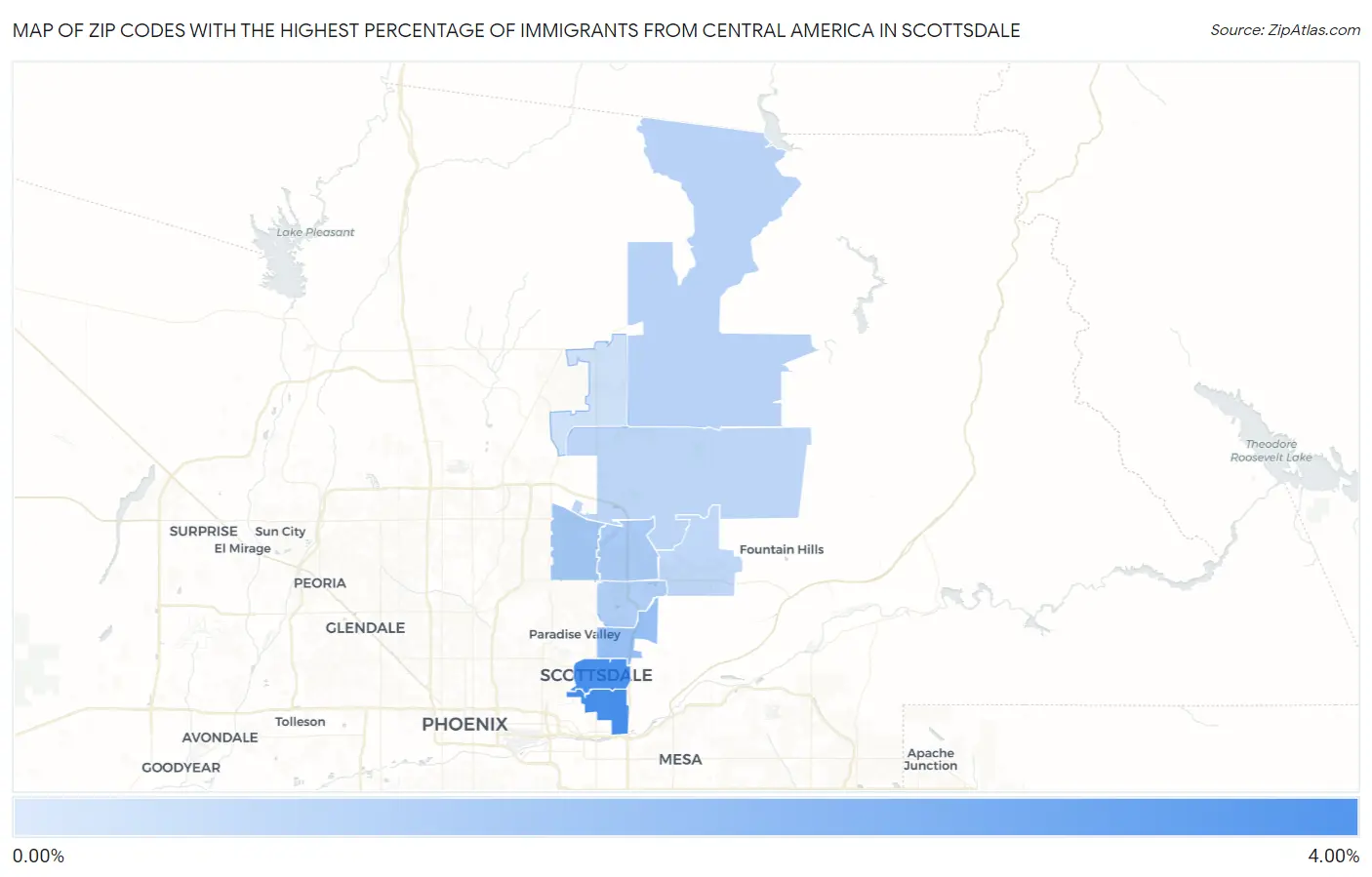 Zip Codes with the Highest Percentage of Immigrants from Central America in Scottsdale Map