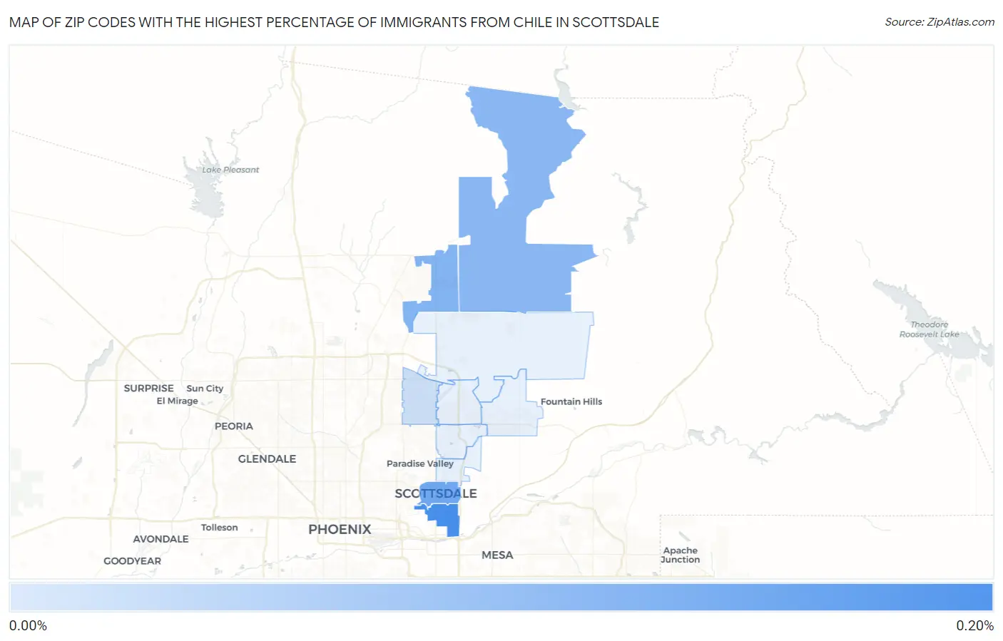 Zip Codes with the Highest Percentage of Immigrants from Chile in Scottsdale Map