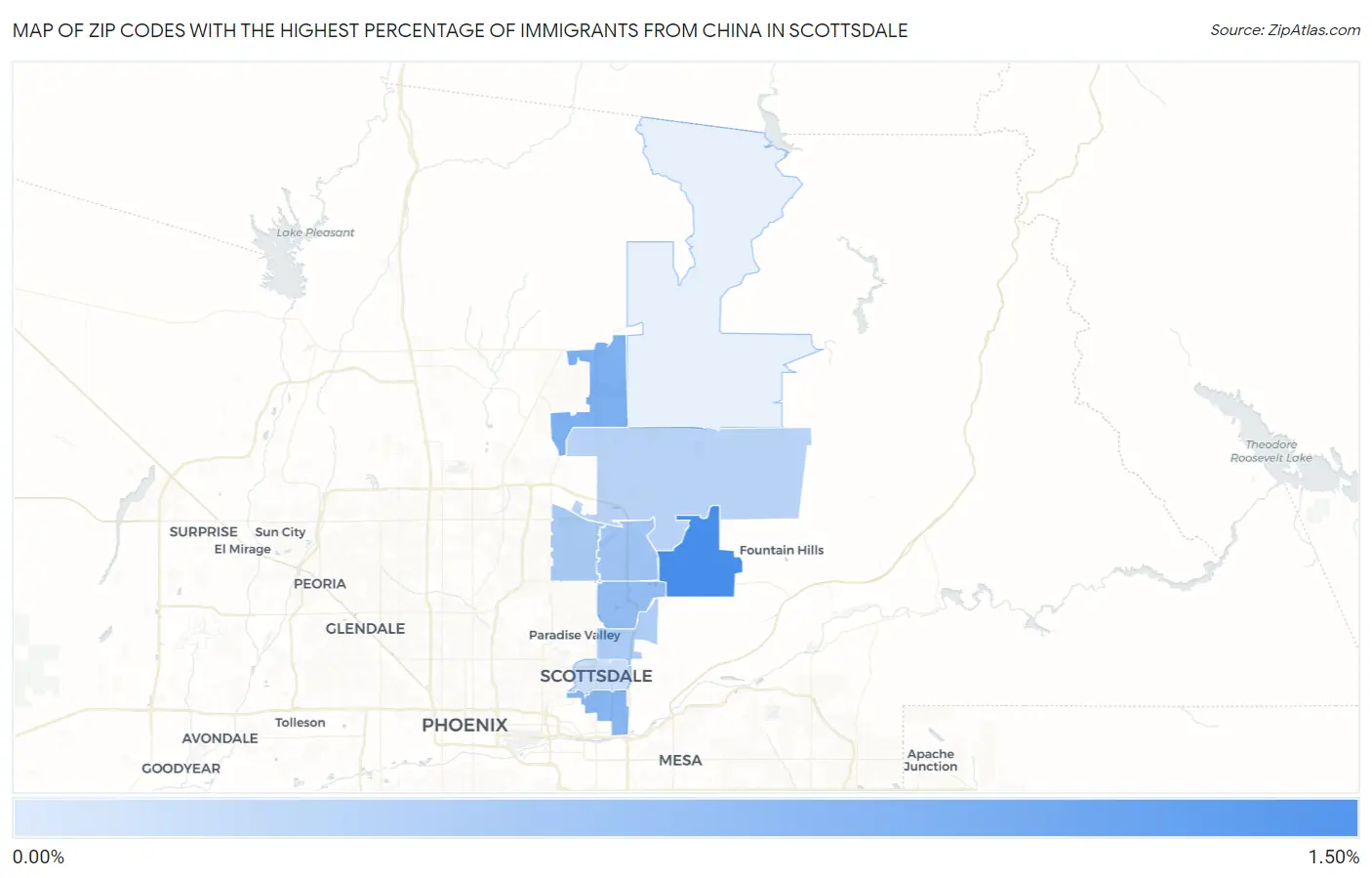 Zip Codes with the Highest Percentage of Immigrants from China in Scottsdale Map