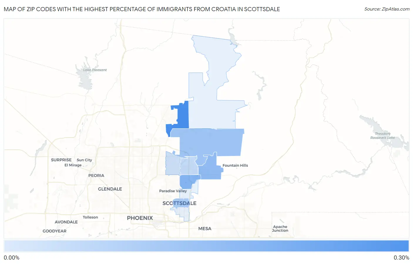 Zip Codes with the Highest Percentage of Immigrants from Croatia in Scottsdale Map