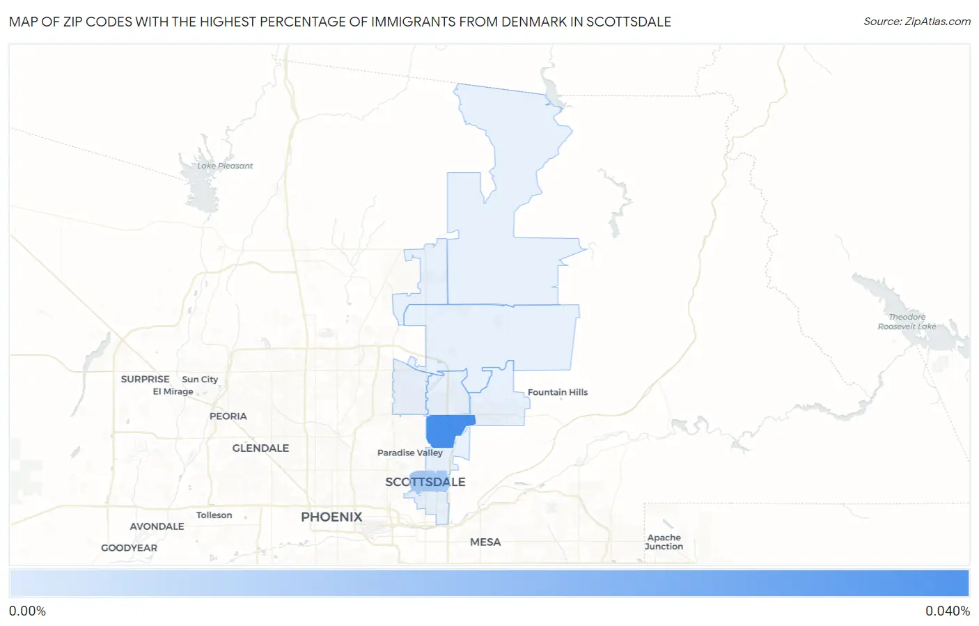 Zip Codes with the Highest Percentage of Immigrants from Denmark in Scottsdale Map
