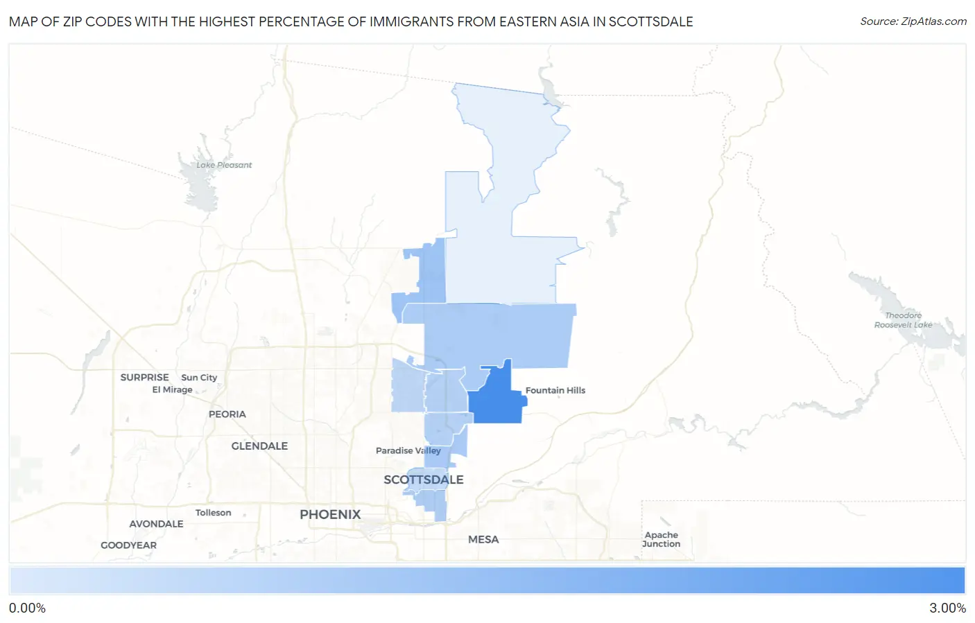 Zip Codes with the Highest Percentage of Immigrants from Eastern Asia in Scottsdale Map