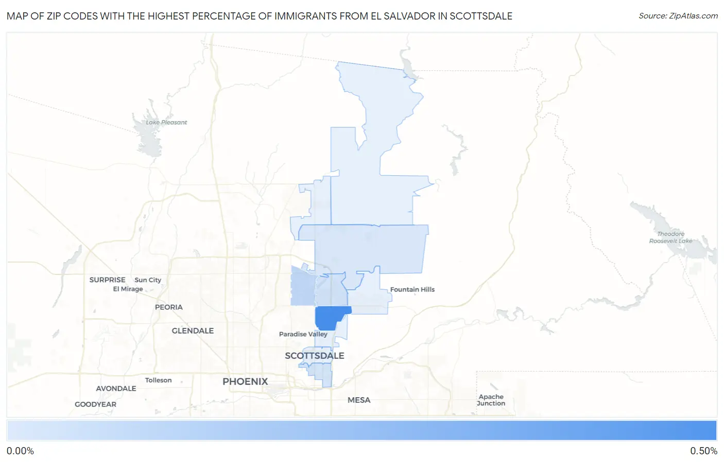 Zip Codes with the Highest Percentage of Immigrants from El Salvador in Scottsdale Map