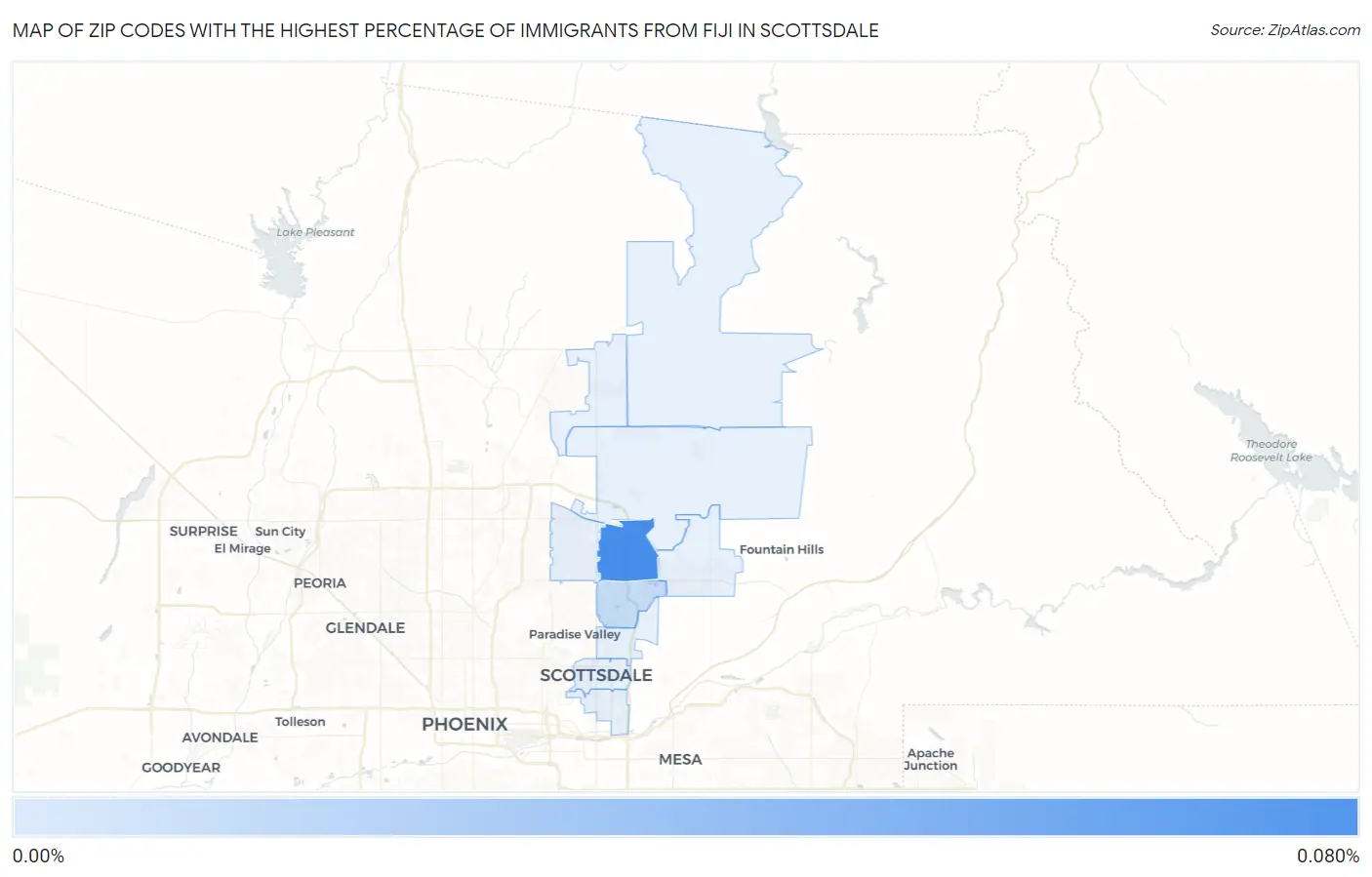 Zip Codes with the Highest Percentage of Immigrants from Fiji in Scottsdale Map
