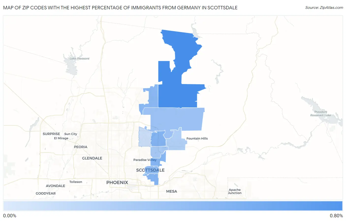 Zip Codes with the Highest Percentage of Immigrants from Germany in Scottsdale Map