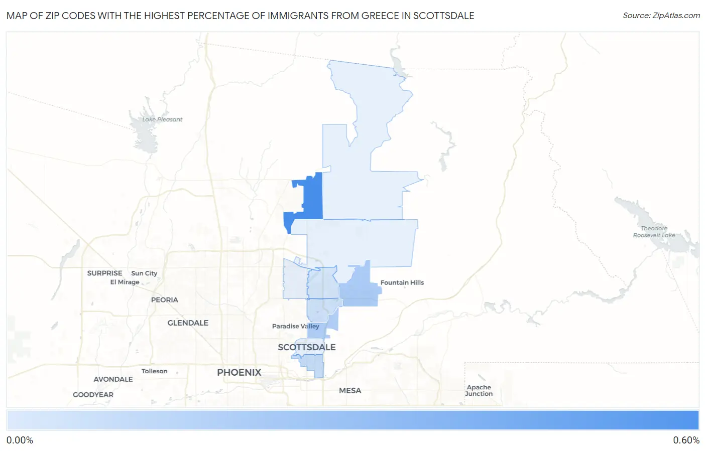 Zip Codes with the Highest Percentage of Immigrants from Greece in Scottsdale Map