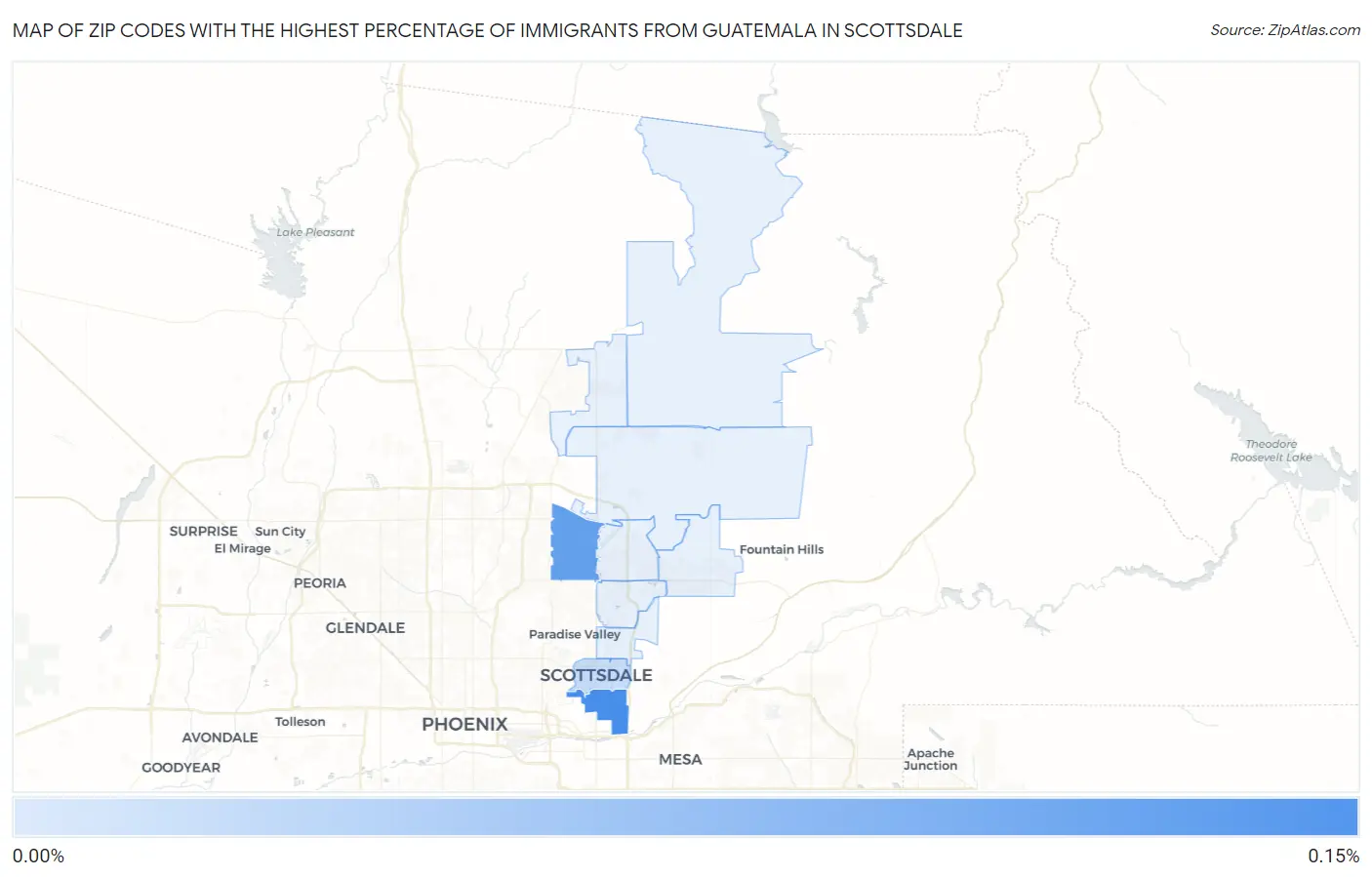 Zip Codes with the Highest Percentage of Immigrants from Guatemala in Scottsdale Map