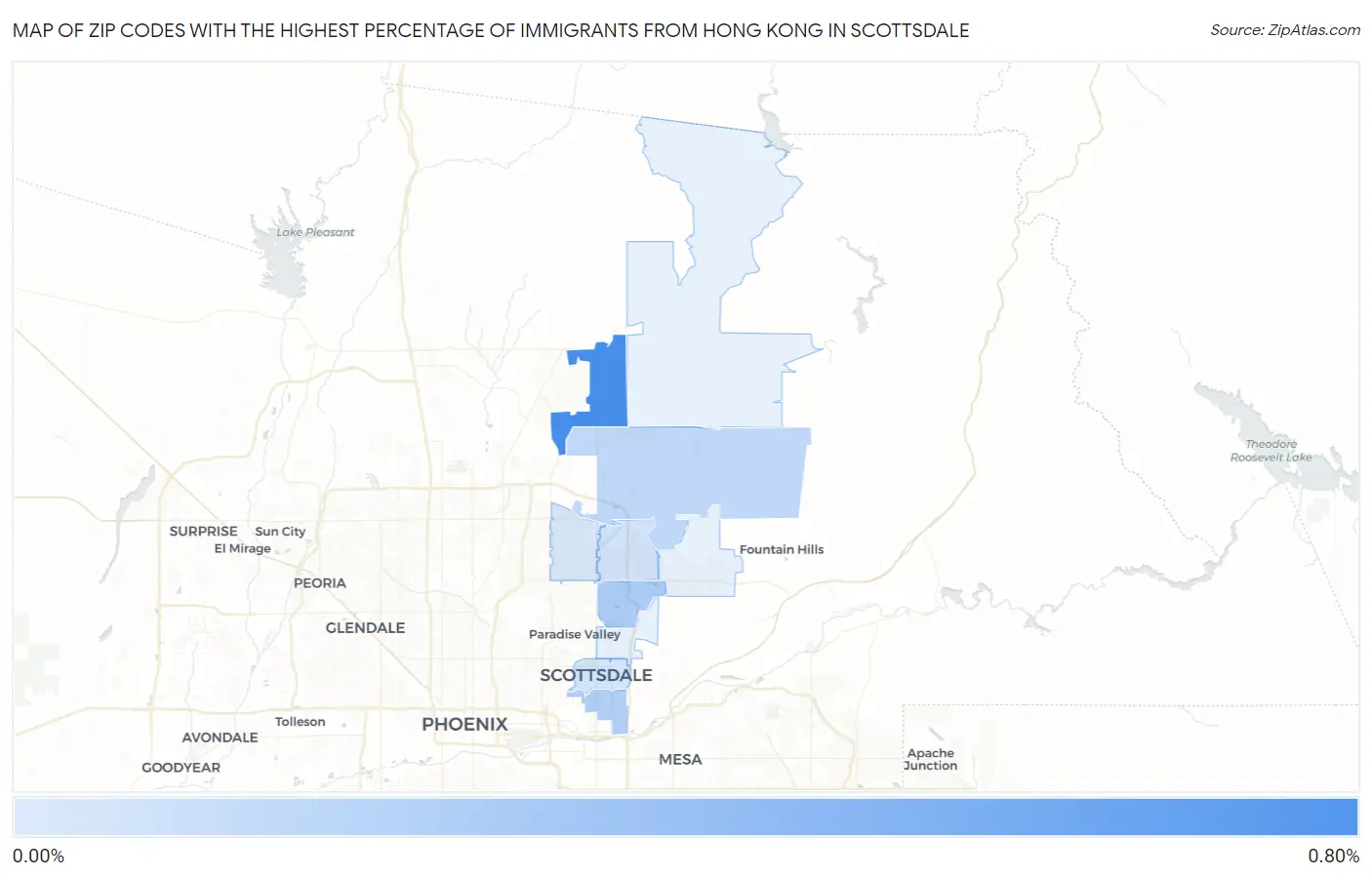 Zip Codes with the Highest Percentage of Immigrants from Hong Kong in Scottsdale Map
