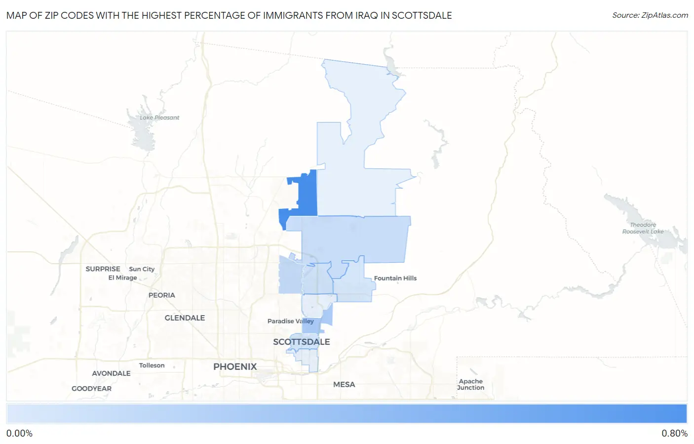 Zip Codes with the Highest Percentage of Immigrants from Iraq in Scottsdale Map