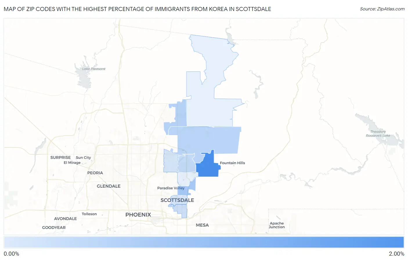 Zip Codes with the Highest Percentage of Immigrants from Korea in Scottsdale Map