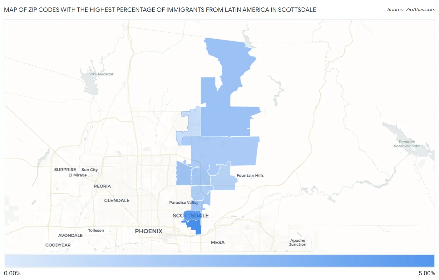 Zip Codes with the Highest Percentage of Immigrants from Latin America in Scottsdale Map