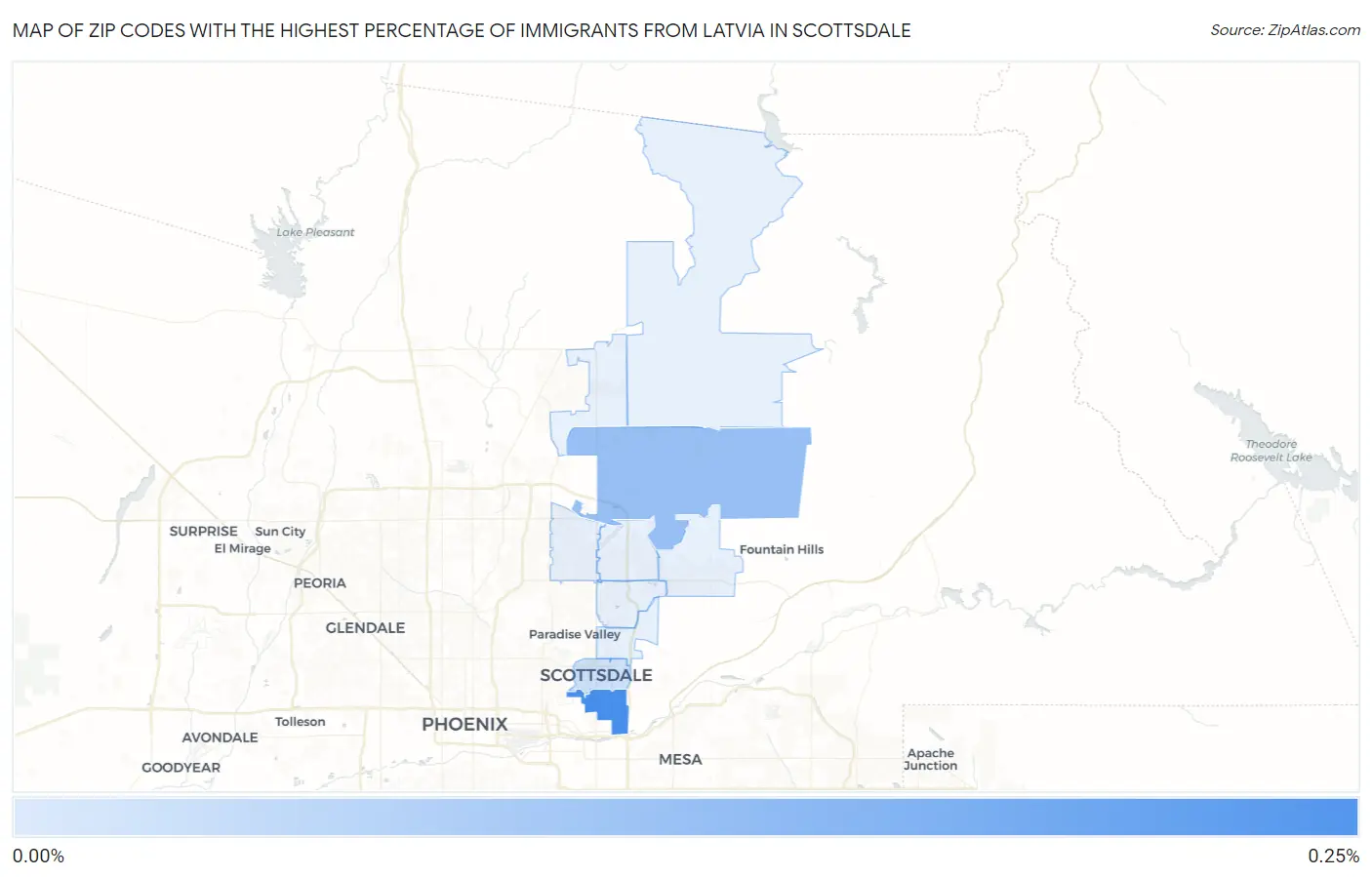 Zip Codes with the Highest Percentage of Immigrants from Latvia in Scottsdale Map